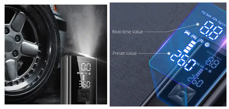 collage of Auto Air inflating tires and its metrics